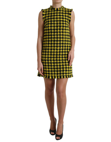 Dolce & Gabbana Houndstooth Knitted Chic Yellow Mini Skirt